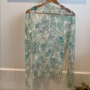 Free People Blue Green Floral Sheer Blouse